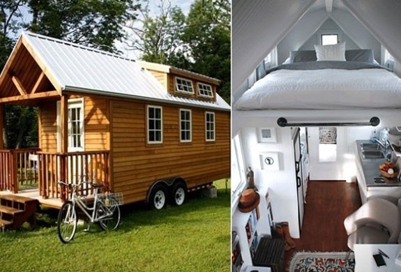 bed in tiny house on wheels